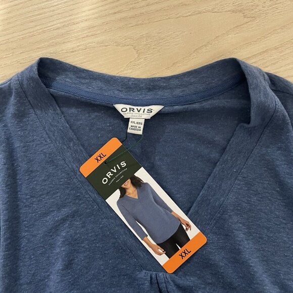 Orvis Top Size XXL Moonlight Blue Slub Linen V Neck Tee 3/4 Sleeve 1389464 - Picture 6 of 10